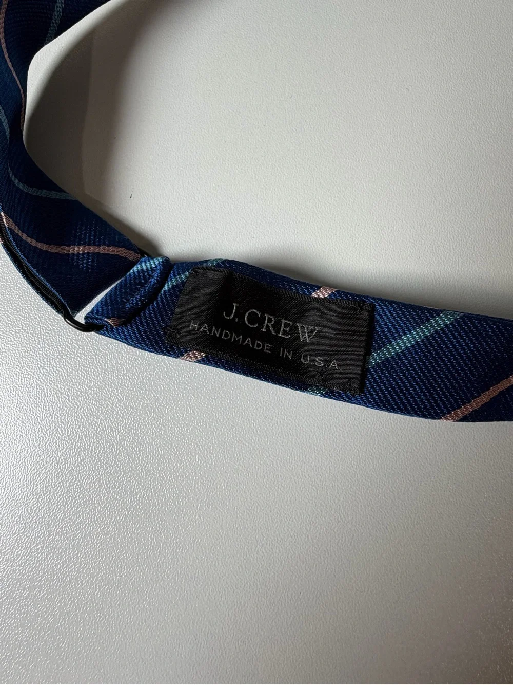 J. Crew Hand Made in USA 100% Silk Navy Blue Striped Adjustable Bow Tie Classic